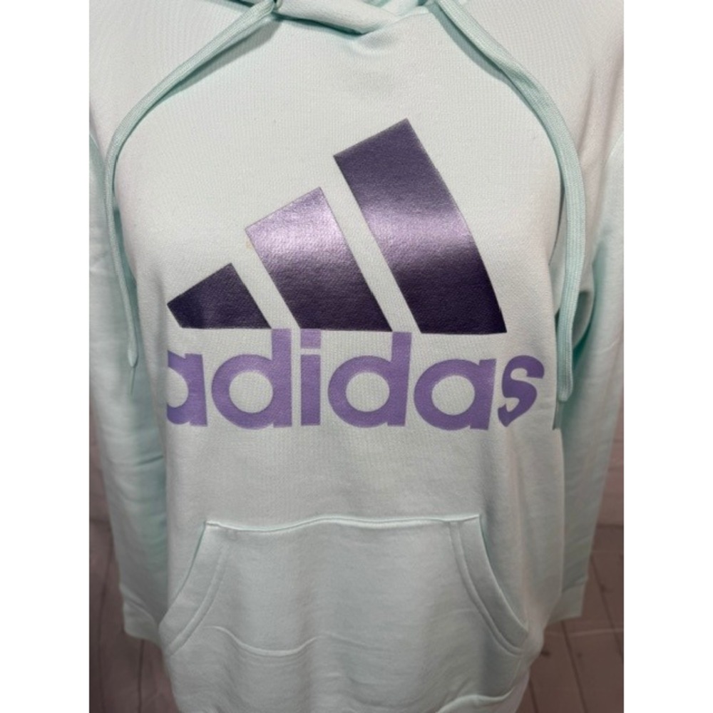Adidas‎ Mint Green Purple Logo Pullover Hoodie Women's Medium M EUC - Picture 2 of 9